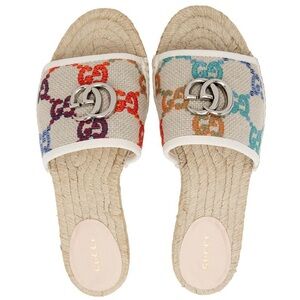 Multicolored Gucci Marmont Monogram Mule Slide On Quilted Espadrilles Sandals